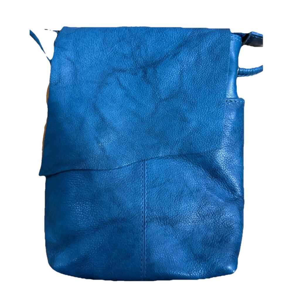 NEW ILI New York Genuine Leather Teal Midi Sack Cross Body Bag Purse Hippy Chic